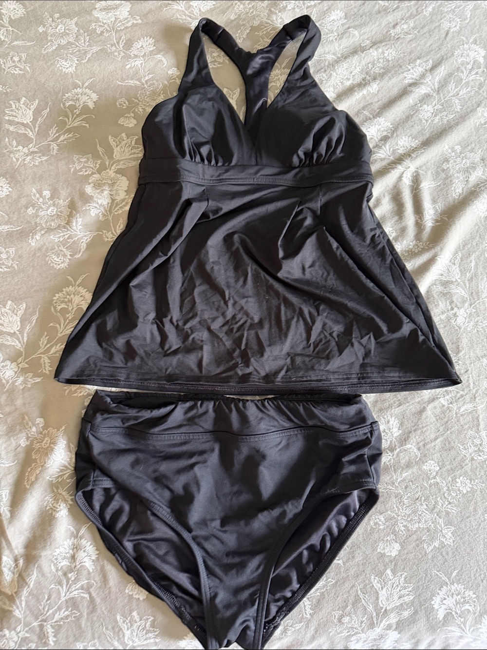 Lands' End Black Tankini Top and High Waist Bottoms